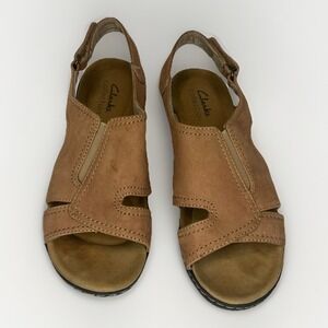 Clarks‎ Collection Women's Tan Leather Wedge Sandals Size 6M Comfort Slingback